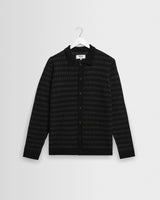 wax london men's Tristan - Black And Charcoal Rib Check Long-Sleeve Knitted Polo