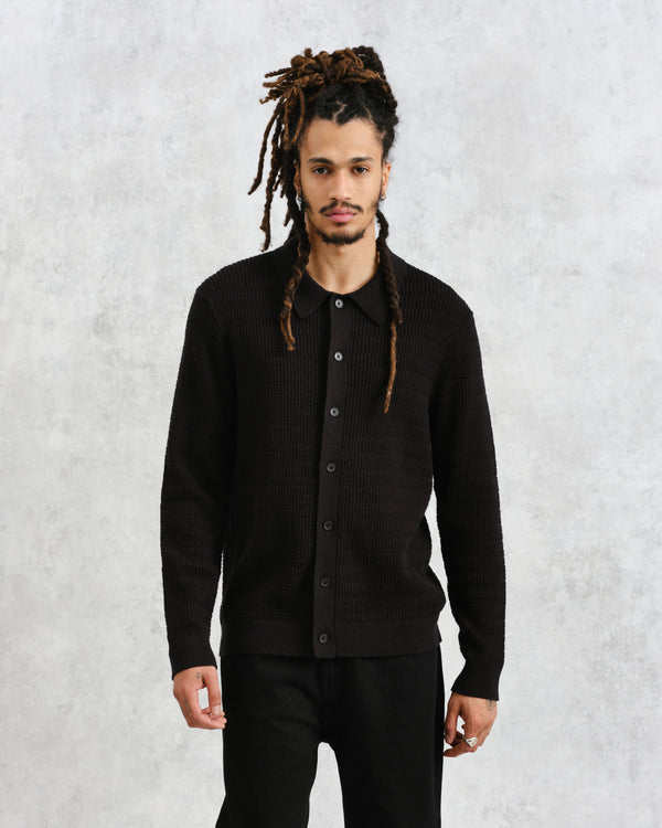 wax london Tristan - Black Cable Stitch Knitted Shirt