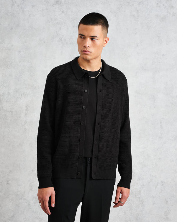 wax london Tristan - Black Cable Stitch Knitted Shirt