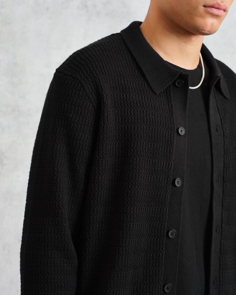 wax london Tristan - Black Cable Stitch Knitted Shirt