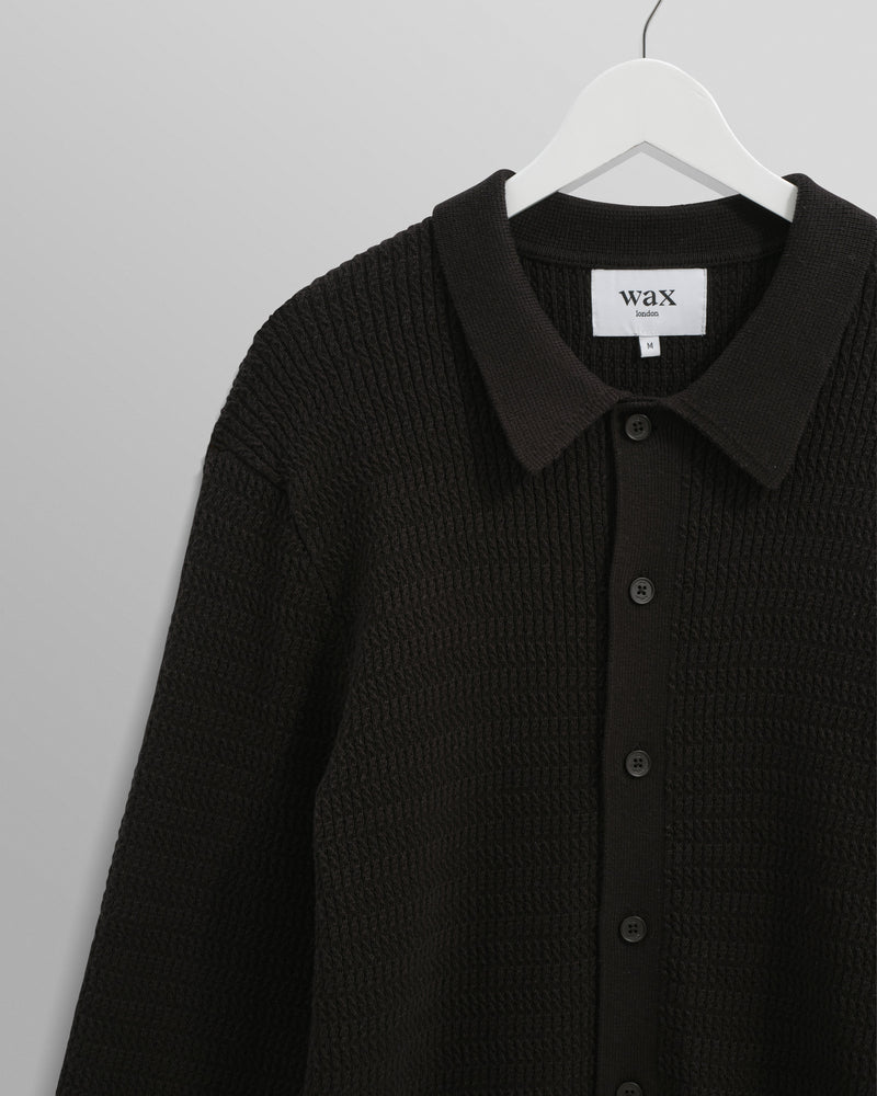 wax london Tristan - Black Cable Stitch Knitted Shirt