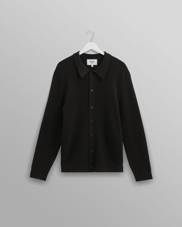 wax london Tristan - Black Cable Stitch Knitted Shirt