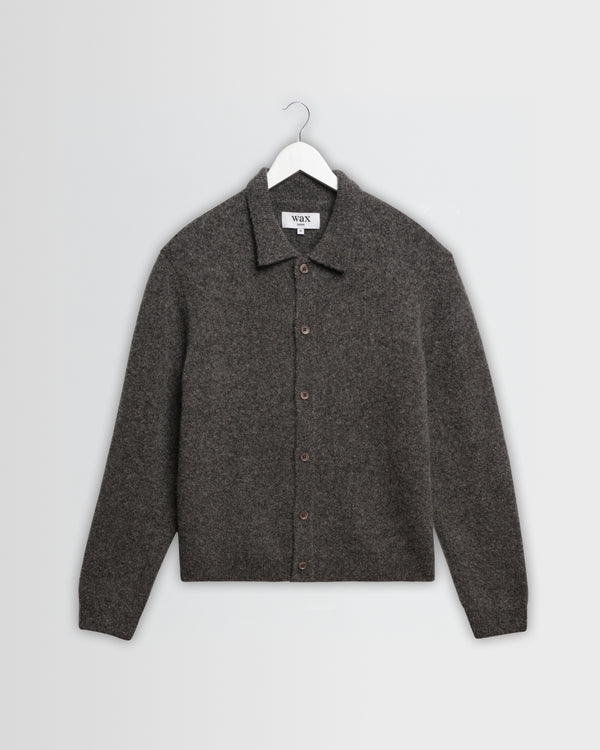 wax london men's Tristan - Charcoal Fluffy Long-Sleeve Knitted Polo