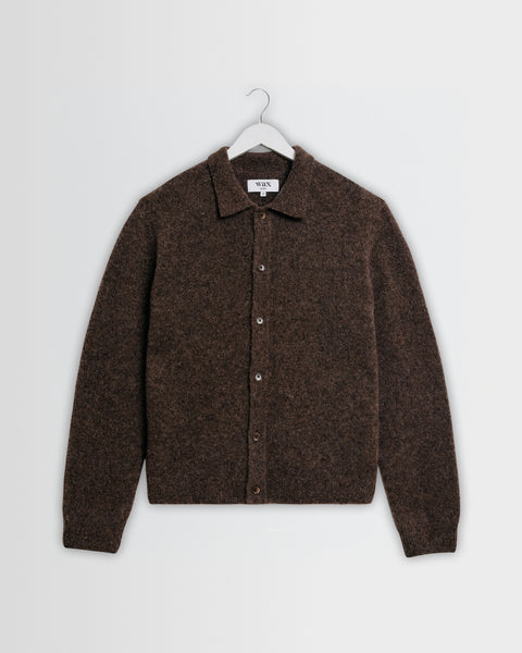 Tristan - Chocolate Brown Fluffy Long-Sleeve Knitted Polo