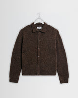 wax london men's Tristan - Chocolate Brown Fluffy Long-Sleeve Knitted Polo