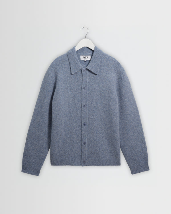 wax london men's Tristan - Light Blue Fluffy Long-Sleeve Knitted Polo