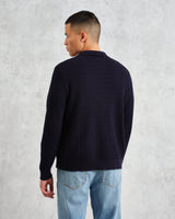 wax london Tristan - Navy Cable Stitch Knitted Shirt