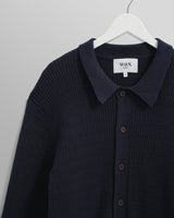 wax london Tristan - Navy Cable Stitch Knitted Shirt