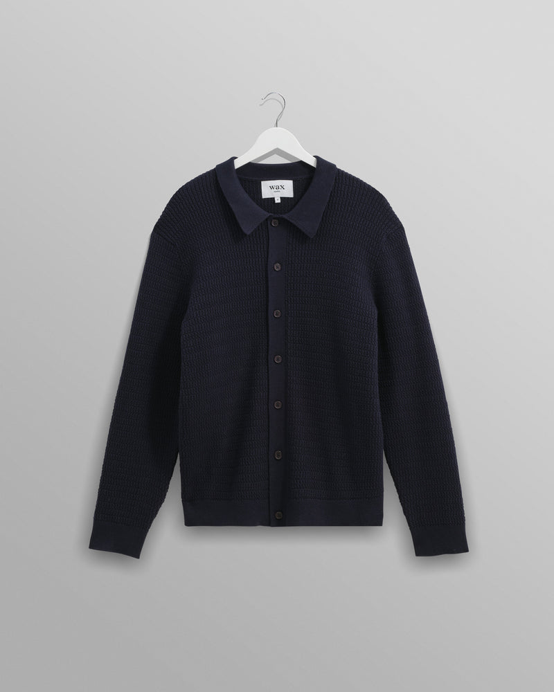 wax london Tristan - Navy Cable Stitch Knitted Shirt