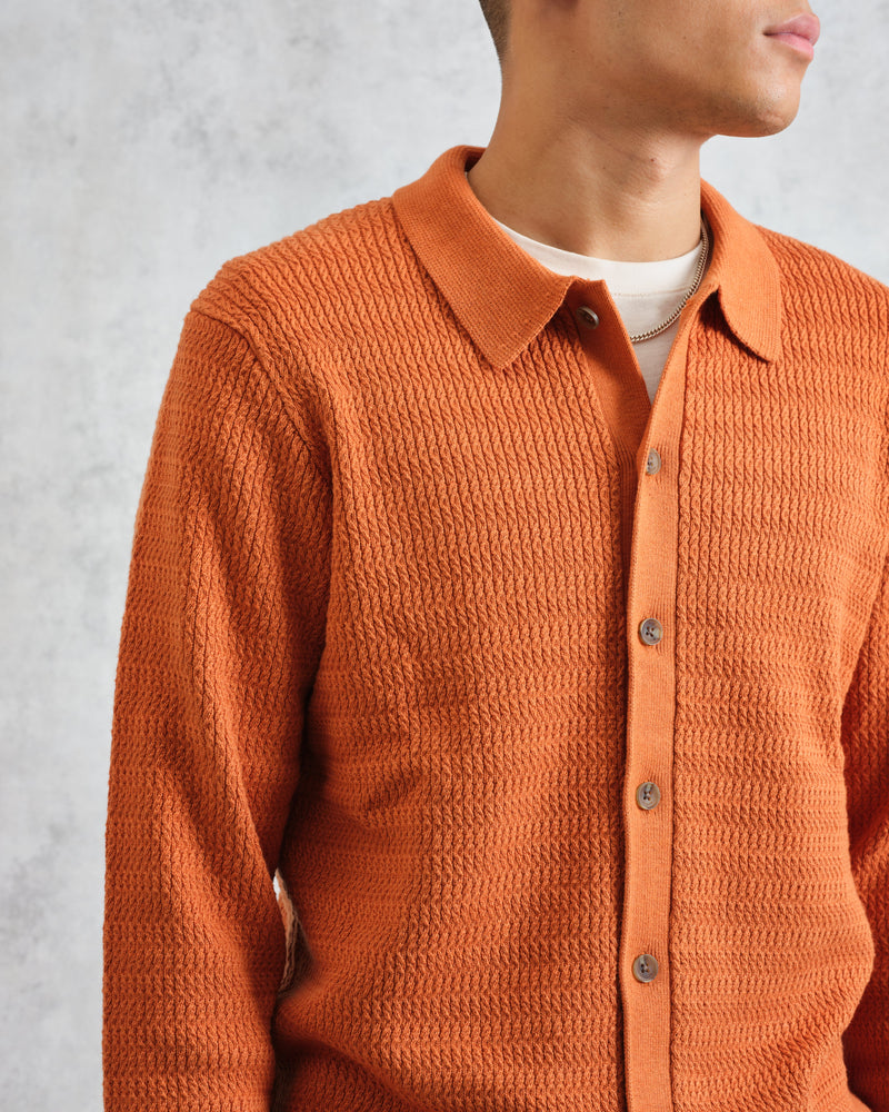 wax london Tristan - Rust Cable Stitch Knitted Shirt