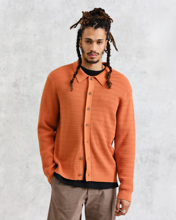 wax london Tristan - Rust Cable Stitch Knitted Shirt