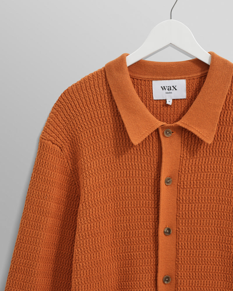 wax london Tristan - Rust Cable Stitch Knitted Shirt