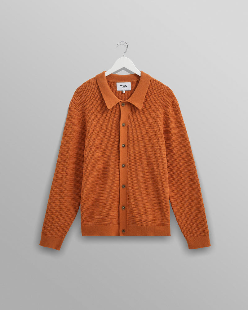 wax london Tristan - Rust Cable Stitch Knitted Shirt