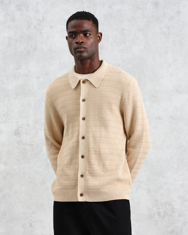 wax london Tristan - Sand Cable Stitch Knitted Shirt