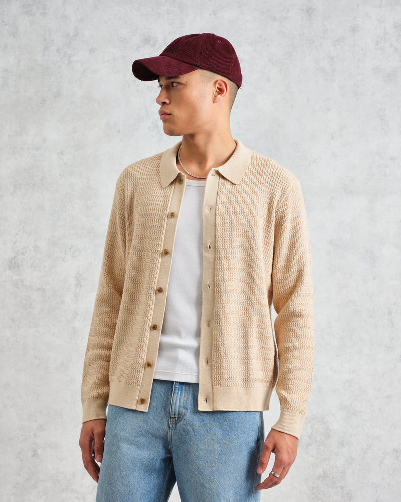 wax london Tristan - Sand Cable Stitch Knitted Shirt