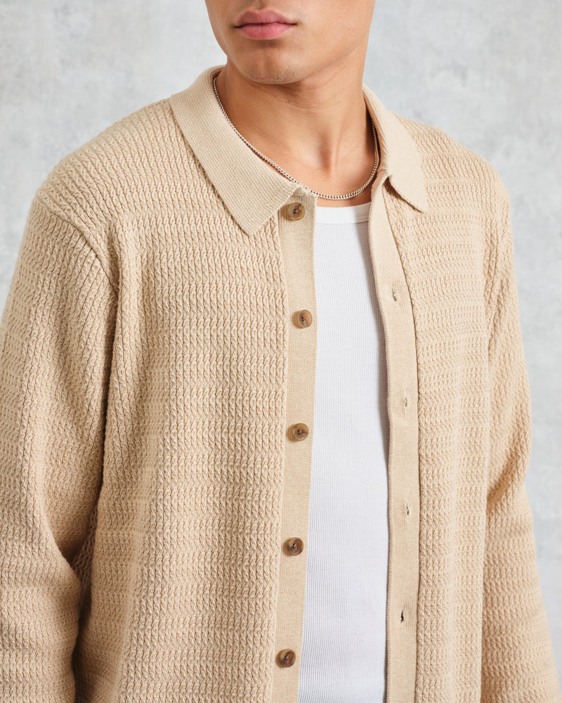 wax london Tristan - Sand Cable Stitch Knitted Shirt