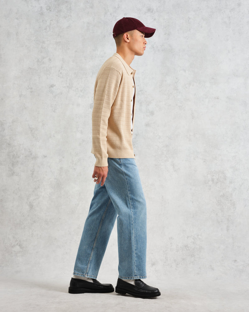 wax london Tristan - Sand Cable Stitch Knitted Shirt