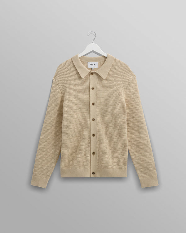 wax london Tristan - Sand Cable Stitch Knitted Shirt