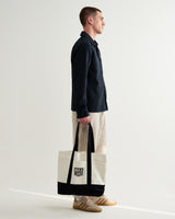 wax london men's Truman - Ecru And Navy Canvas Tote Bag