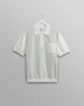 Turin - Blue And Ecru Retro Stripe Knitted Cotton Polo