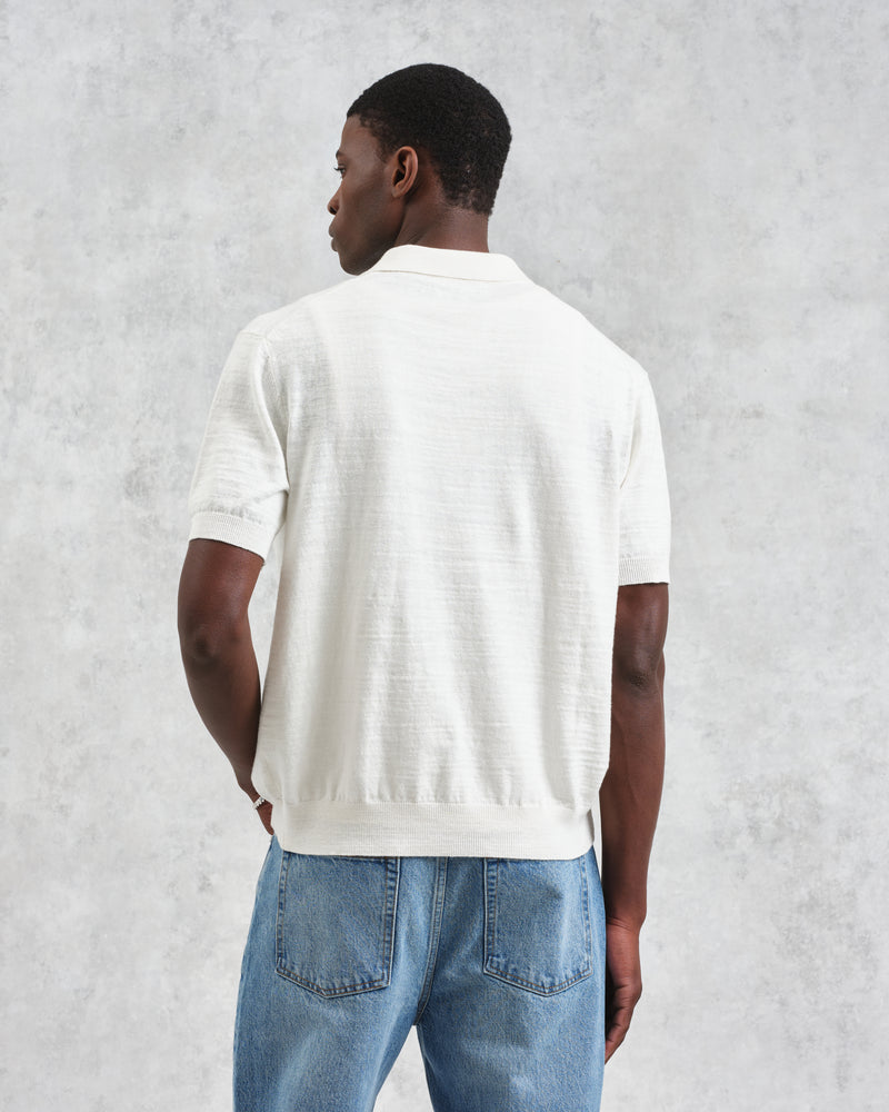 wax london Turin - Ecru Slub Knitted Cotton And Linen Polo