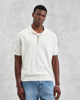 wax london men's Turin - Ecru Slub Knitted Cotton And Linen Polo