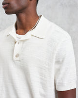 wax london men's Turin - Ecru Slub Knitted Cotton And Linen Polo