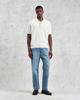 wax london men's Turin - Ecru Slub Knitted Cotton And Linen Polo