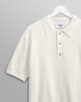 wax london men's Turin - Ecru Slub Knitted Cotton And Linen Polo