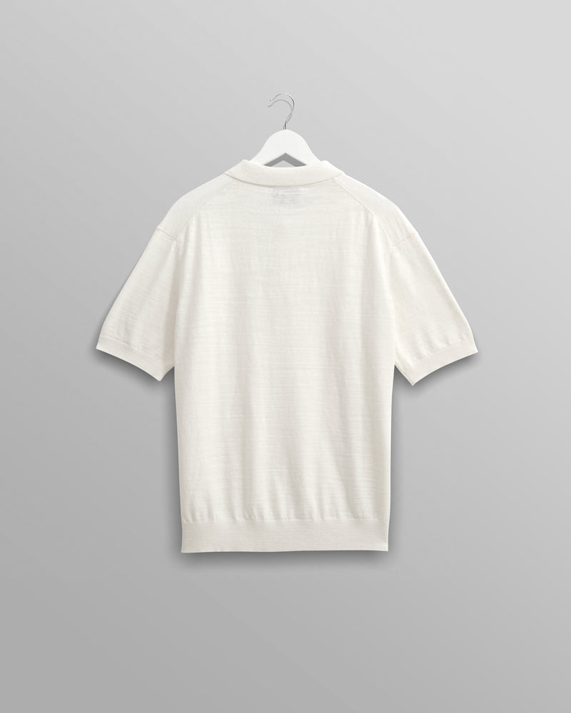 wax london men's Turin - Ecru Slub Knitted Cotton And Linen Polo