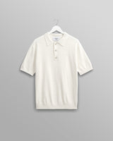 wax london men's Turin - Ecru Slub Knitted Cotton And Linen Polo