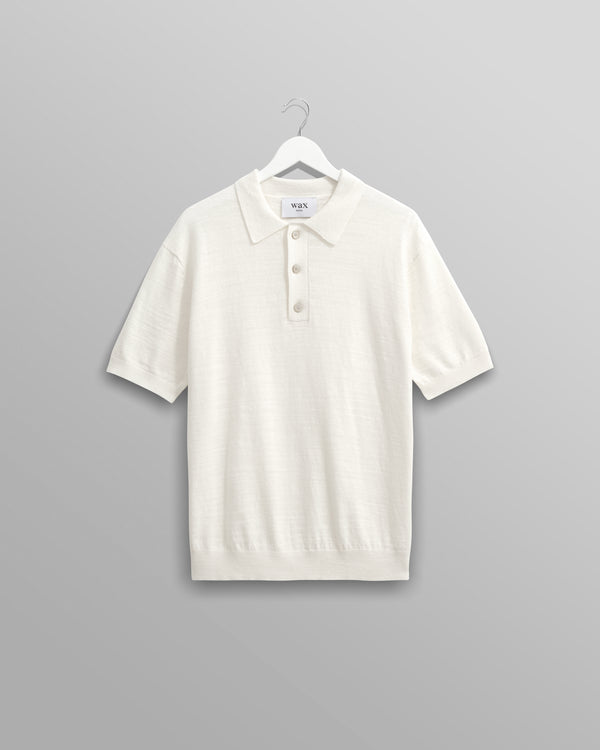 wax london men's Turin - Ecru Slub Knitted Cotton And Linen Polo