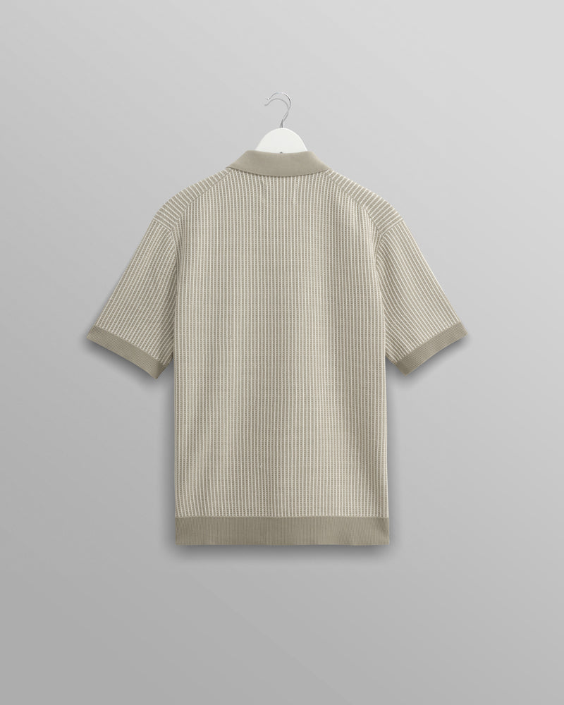 wax london Turin - Light Khaki Ladder Stripe Knitted Cotton Polo