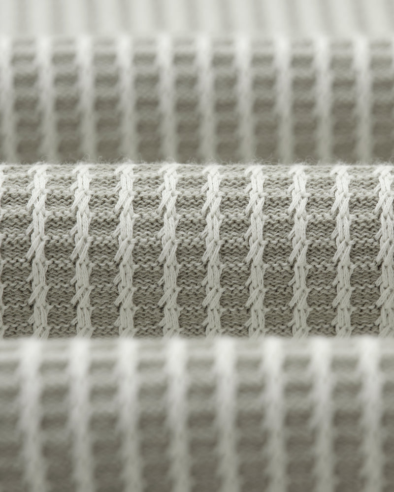 wax london men's Turin - Light Khaki Ladder Stripe Knitted Cotton Polo