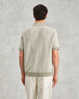 wax london Turin - Light Khaki Ladder Stripe Knitted Cotton Polo