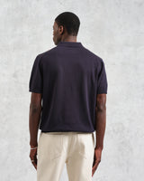 wax london Turin - Navy And Khaki Retro Stripe Knitted Cotton Polo