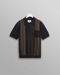 Turin - Navy And Khaki Retro Stripe Knitted Cotton Polo