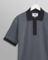 wax london Turin - Navy Ladder Stripe Knitted Cotton Polo