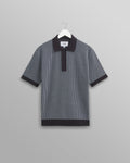 Turin - Navy Ladder Stripe Knitted Cotton Polo