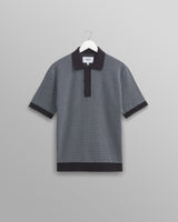 wax london Turin - Navy Ladder Stripe Knitted Cotton Polo