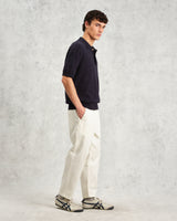 wax london Turin - Navy Slub Knitted Cotton And Linen Polo