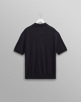 wax london men's Turin - Navy Slub Knitted Cotton And Linen Polo