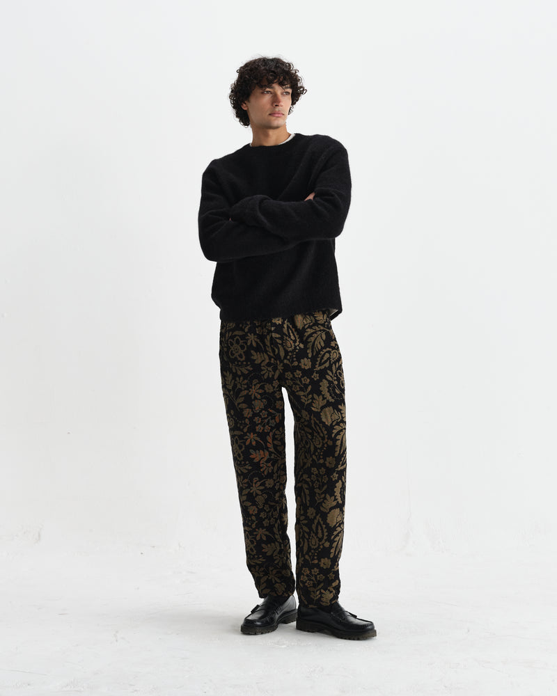 wax london men's Tyne - Black And Khaki Chenille Jacquard Trousers