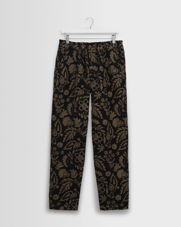 パンツ JACQUARD PATTERN DRAPE PANTS Men's Black And Khaki Chenille Jacquard Trousers | Wax London