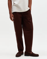 Tyne - Dark Brown Cotton Poplin Loose Fit Trousers