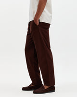 Tyne - Dark Brown Cotton Poplin Loose Fit Trousers