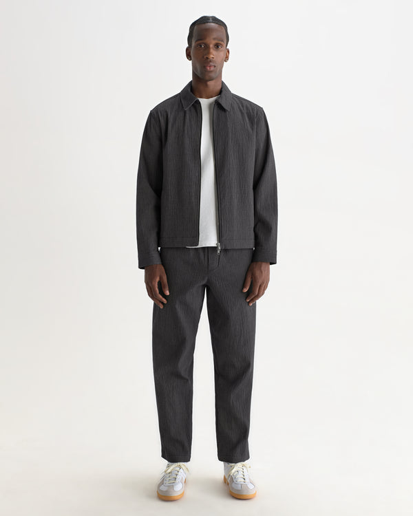 wax london men's Tyne - Dark Navy And Ecru Double-Faced Stripe Cotton Trousers