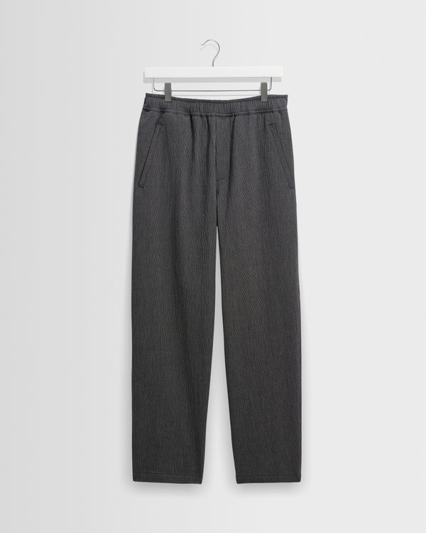 wax london men's Tyne - Dark Navy And Ecru Double-Faced Stripe Cotton Trousers