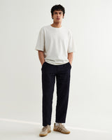 wax london men's Tyne - Dark Navy Jumbo Seersucker Loose Fit Trousers