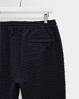 wax london men's Tyne - Dark Navy Jumbo Seersucker Loose Fit Trousers